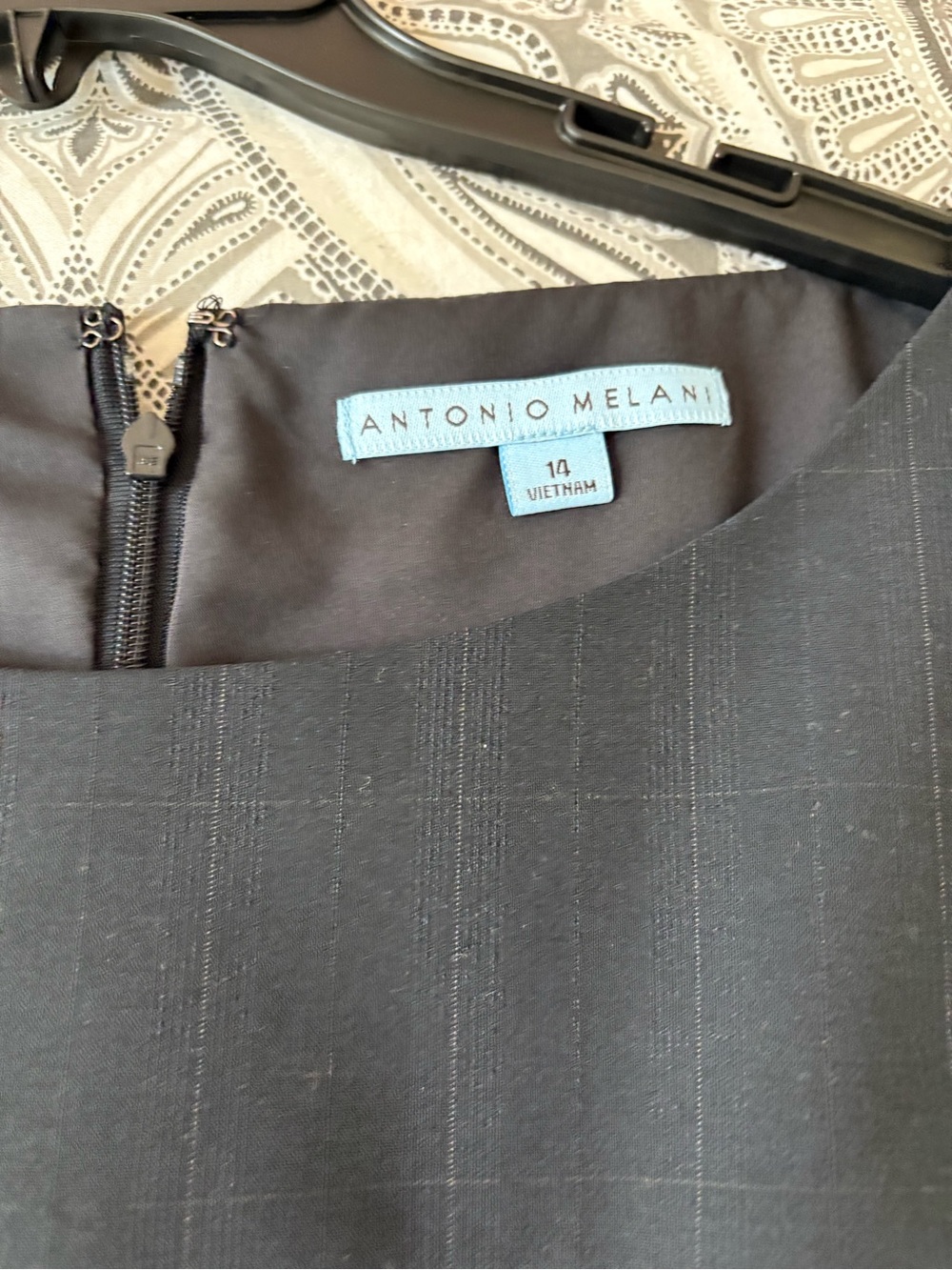 Antonio Melani Size 14 dark navy/Black Windowpane Peplum Belted Sheath Dress